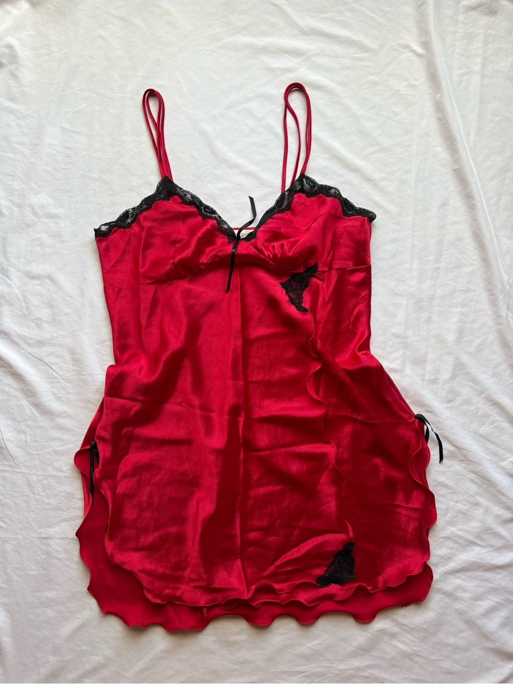 Vintage red satin lace mini slip dress